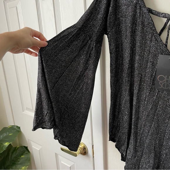NWT Chaser/Revolve Glitter Long Sleeve Strappy Top 🖤✨ M - Picture 3 of 10